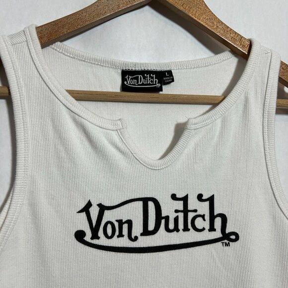 Von Dutch Womens L Ribbed Cropped Tank Top L White Shirt Beater Y2K - Picture 4 of 6